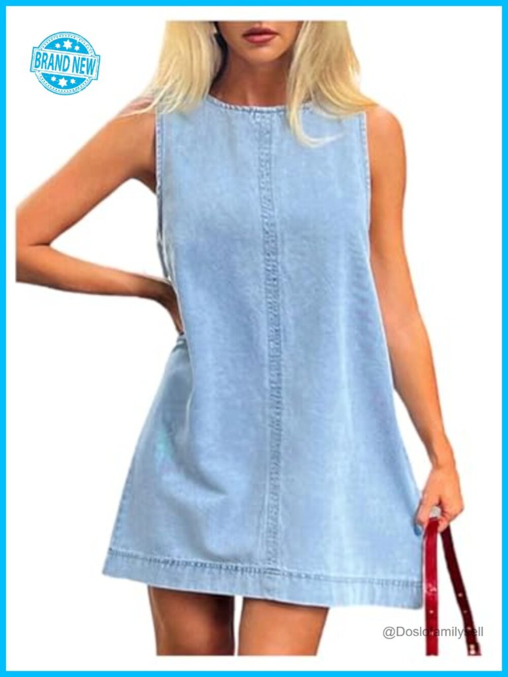Crew Neck Sleeveless Denim Mini Dress Loose Fit Casual Concert Outfit